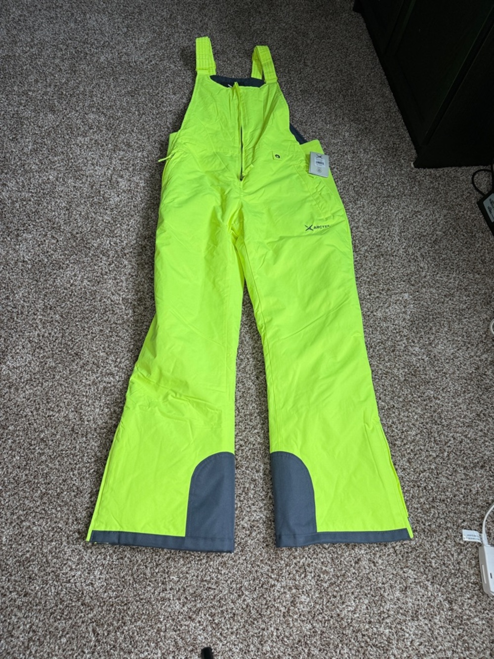 Arctix Neon Yellow High-Visibility Snow Bib Overalls with Gray Reinforcement